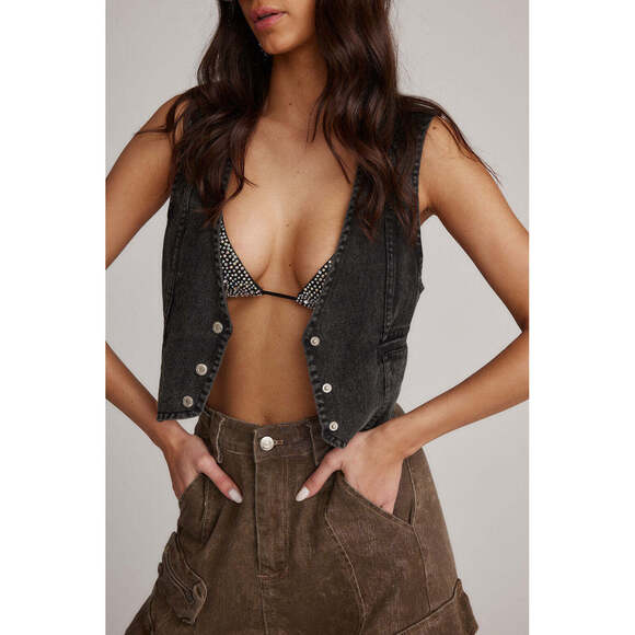 12th Tribe Veronica Black Denim Vest Size SS - Picture 3 of 3